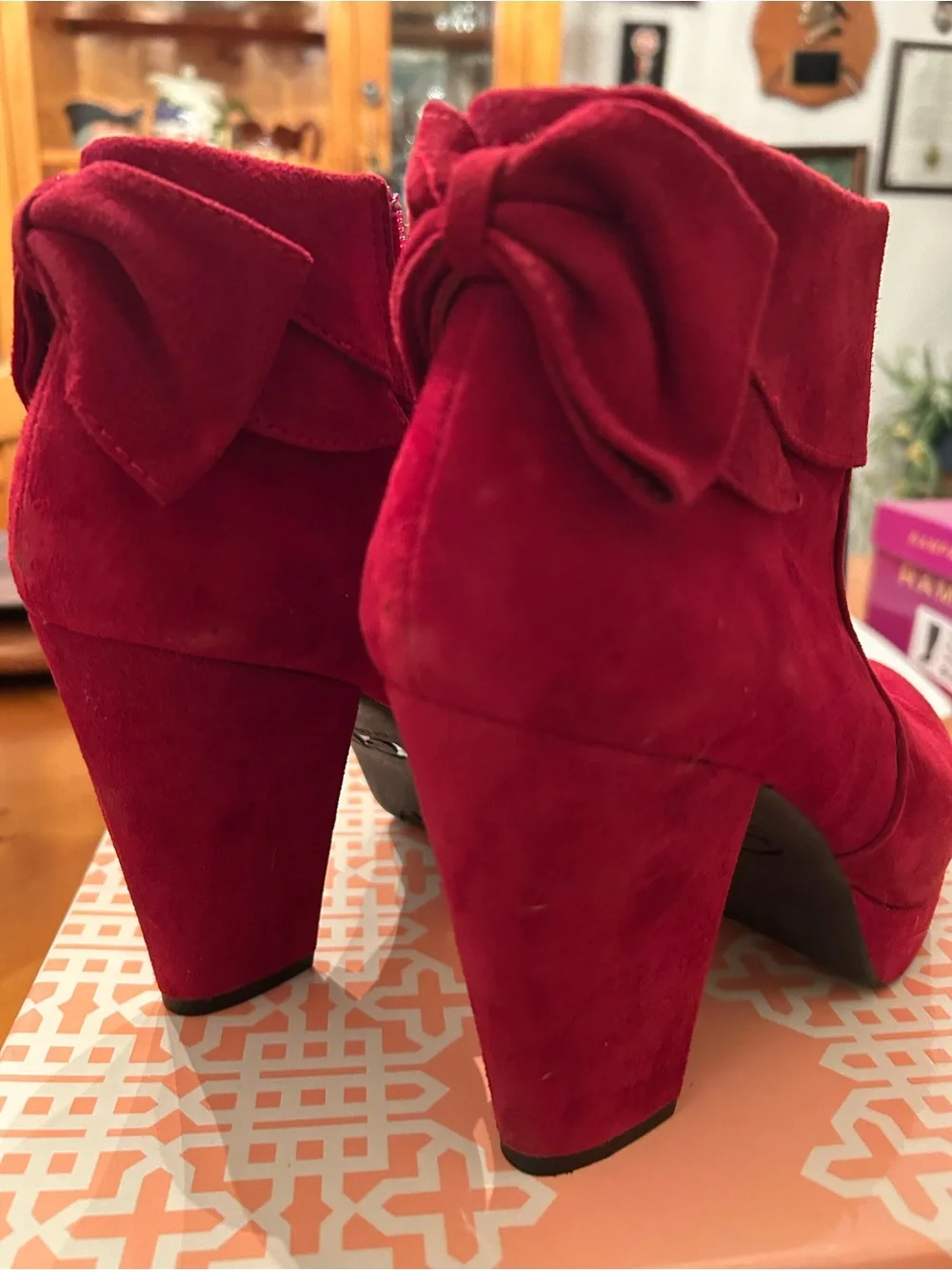 Gianni Bini Crimson Red Suede Platform Ankle Booties